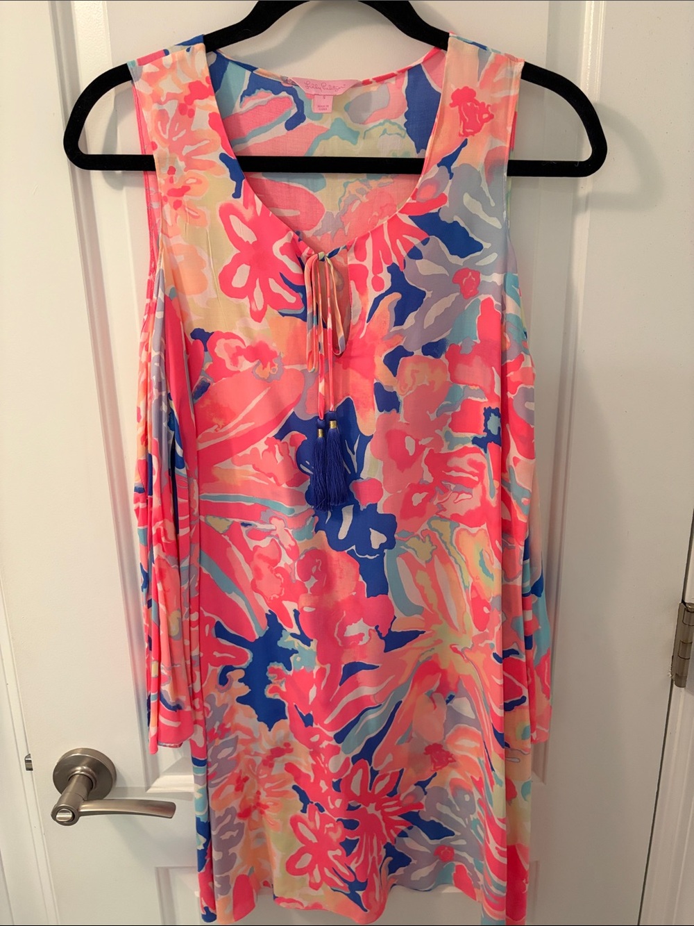 Lilly Pulitzer Coral & Blue Floral Tunic dress with Tassel Tie